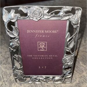 Vintage Jennifer Moore 5 X 7 Pewter Picture Frame Metal Roses Victorian Style